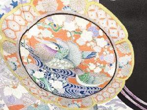 アンティーク　絵皿に花鳥模様留袖(比翼付き)